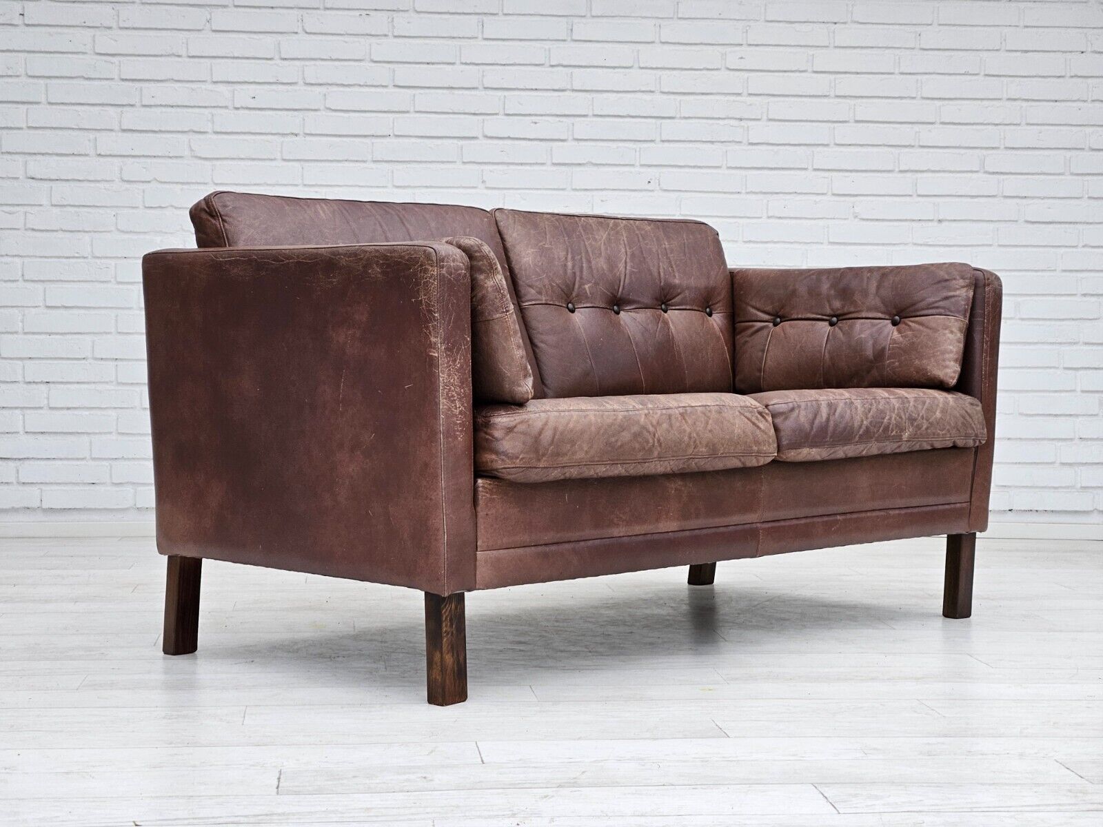 1970s Danish 2-seater classic sofa original brown leather