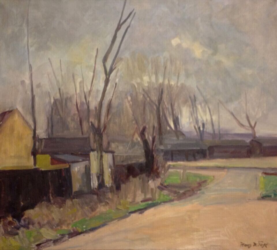 Hans H Toft (1902-197): GLOOMY SKY original oil painting