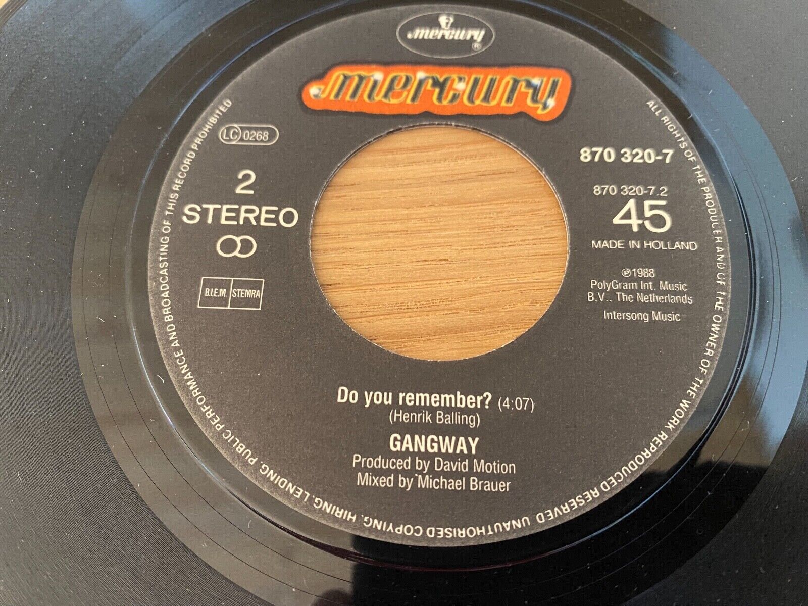 GANGWAY "MY GIRL AND ME / DO YOU REMEMBER?" 1988 MERCURY RECORDS DUTCH PRESSING*