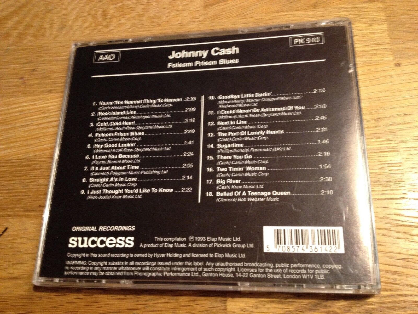 JOHNNY CASH "FOLSOM PRISON BLUES" 1993 CD 18 TRACKS SUCCESS RECORDS DENMARK OOP*