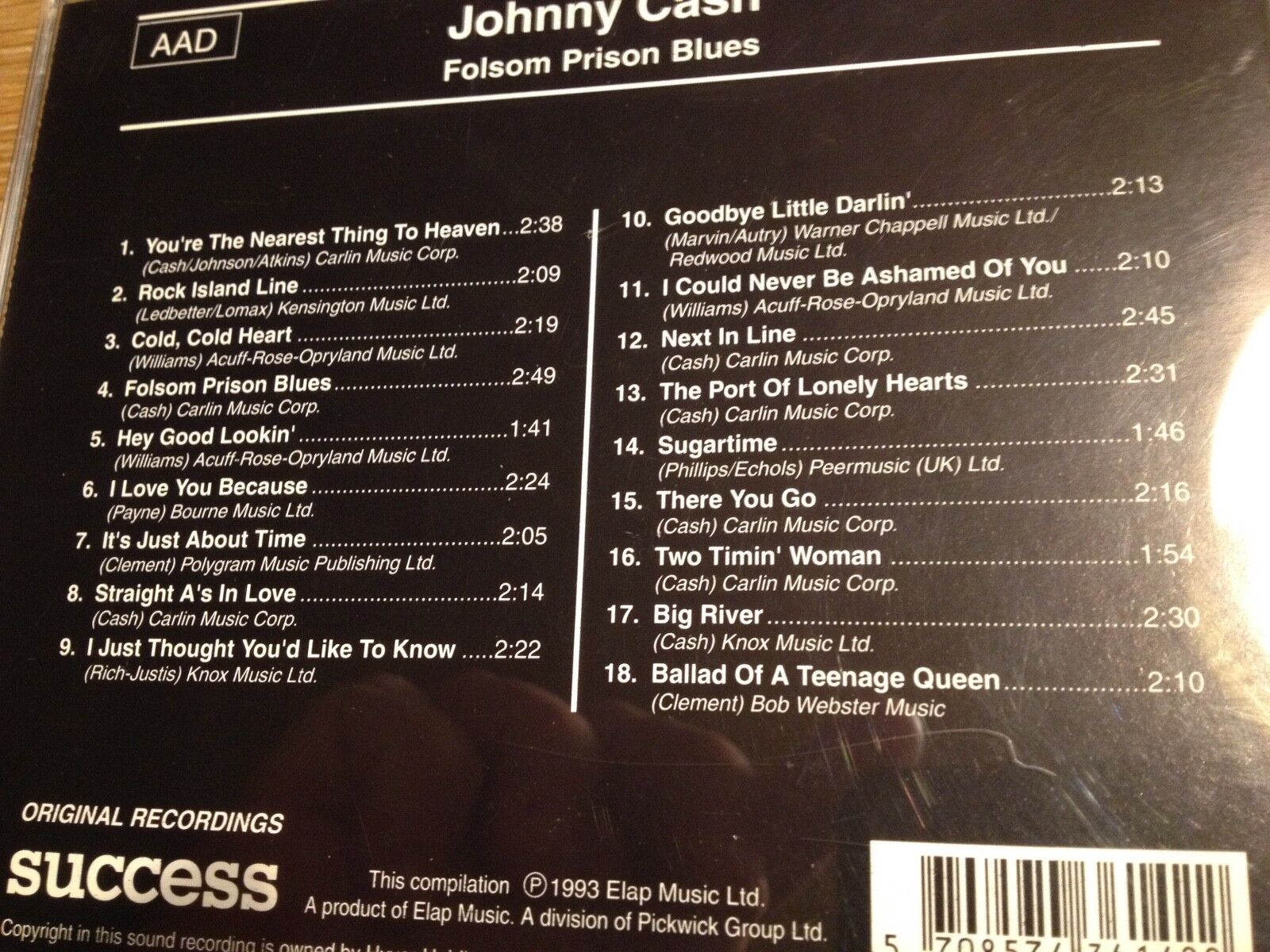 JOHNNY CASH "FOLSOM PRISON BLUES" 1993 CD 18 TRACKS SUCCESS RECORDS DENMARK OOP*