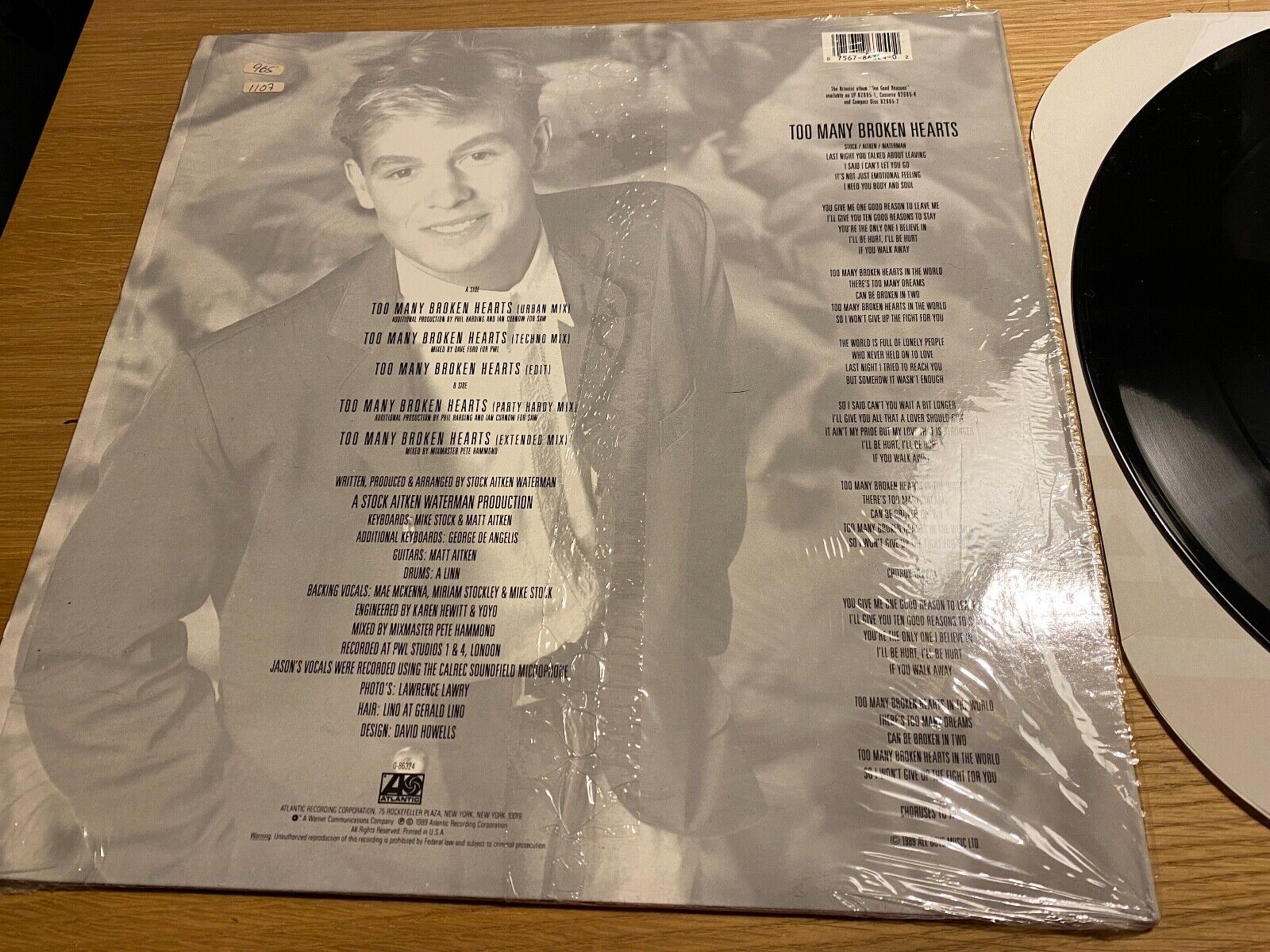 JASON DONOVAN "TOO MANY BROKEN HEARTS" ATLANTIC RECORDS 1989 5 TRACK US PRESSING