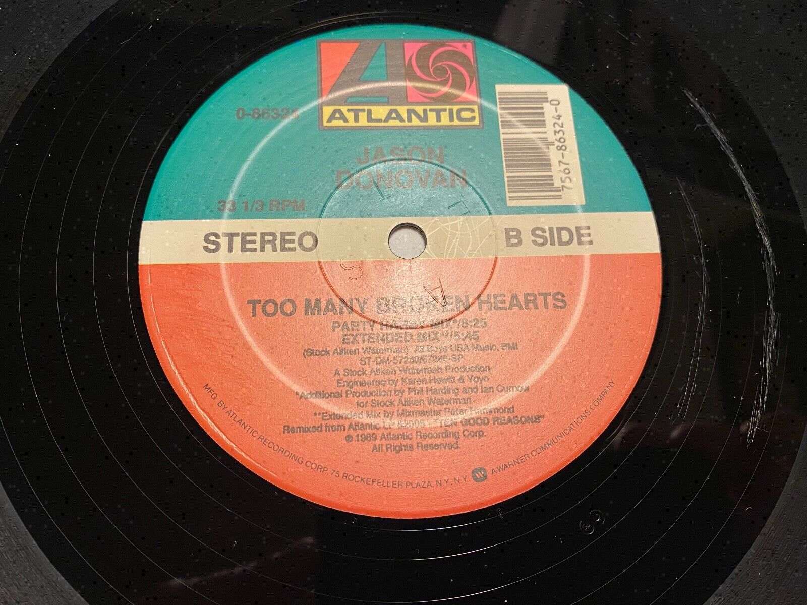 JASON DONOVAN "TOO MANY BROKEN HEARTS" ATLANTIC RECORDS 1989 5 TRACK US PRESSING