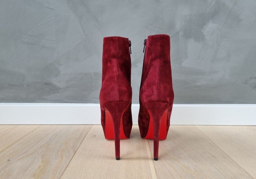 **Christian Louboutin** Burgundy Suede Bianca Booty 120 Ankle Boots Size 375