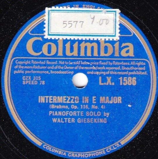 Gieseking Brahms (Intermezzo op 1164; Rhapsody op 792) Col LX 1586 NM(-)