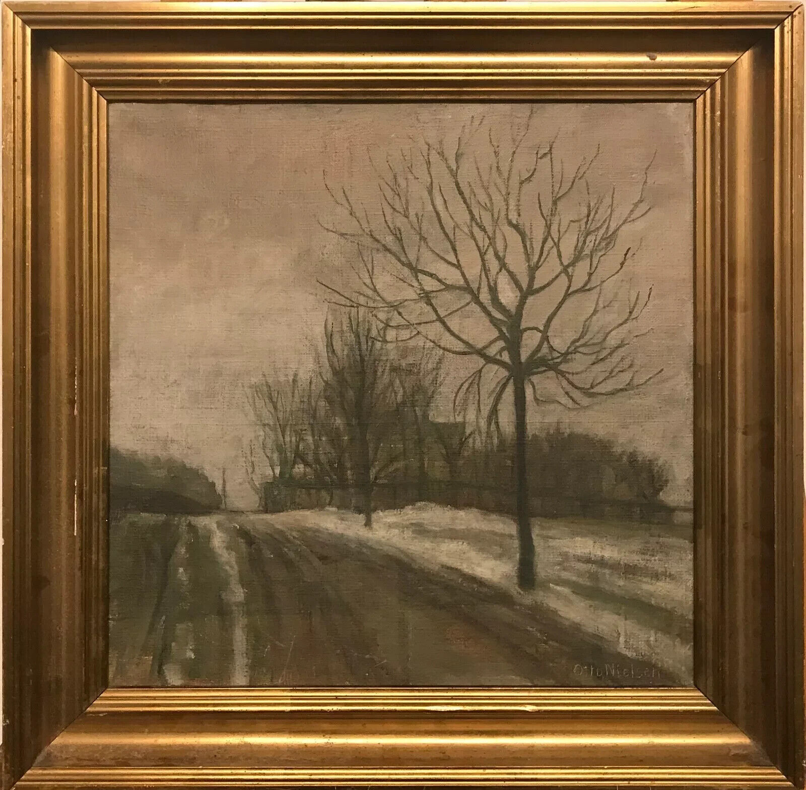 Otto Nielsen (1916-2000): WALKING ON A GREY WINTER DAY