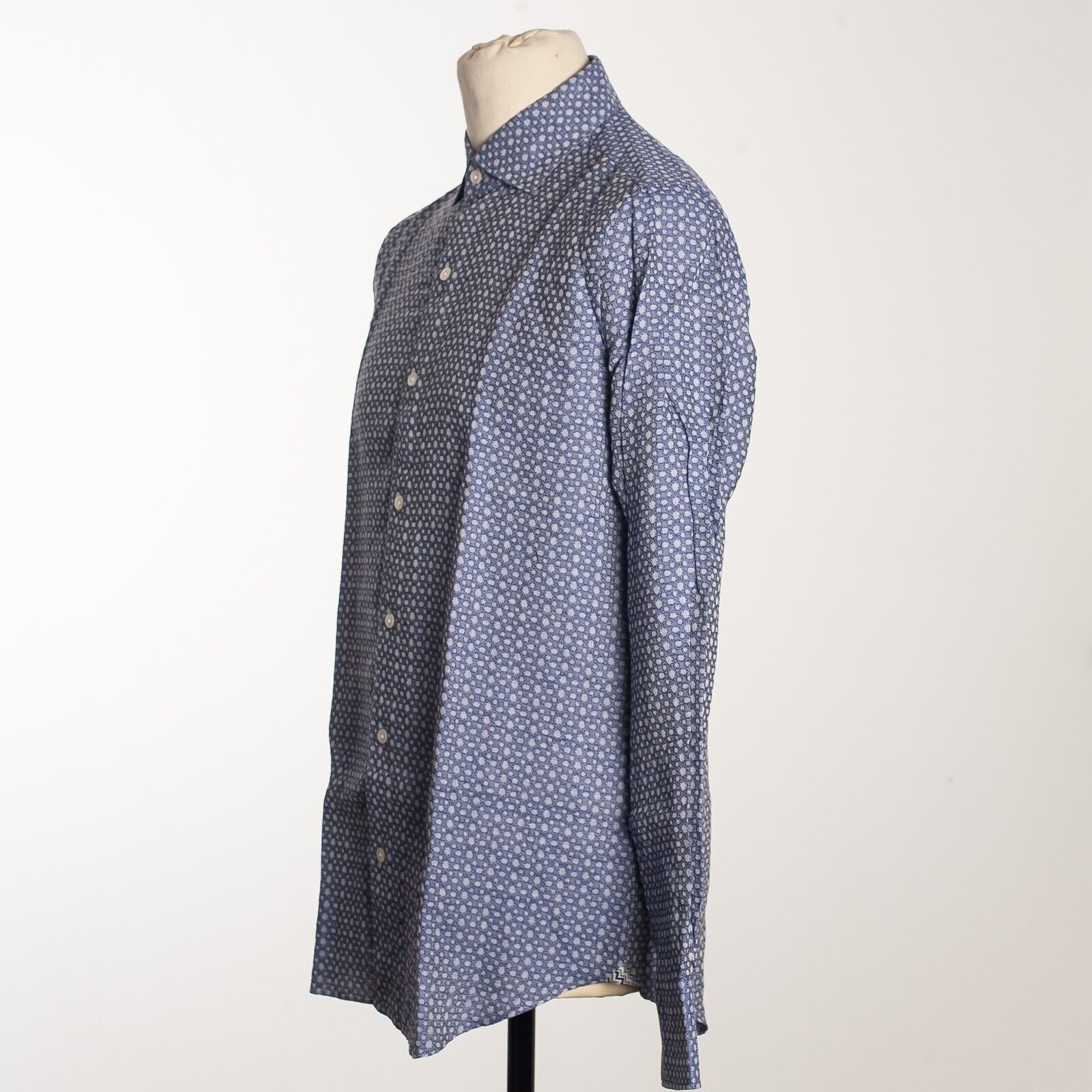 MISSONI x FINAMORE Blue Patterned Cotton Linen Casual Shirt Italy Made Size M