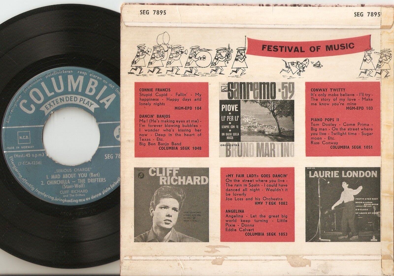 CLIFF RICHARD  THE DRIFTERS SERIOUS CHARGE LIVING DOLL EP NORWAY 45+PS 1959 RR