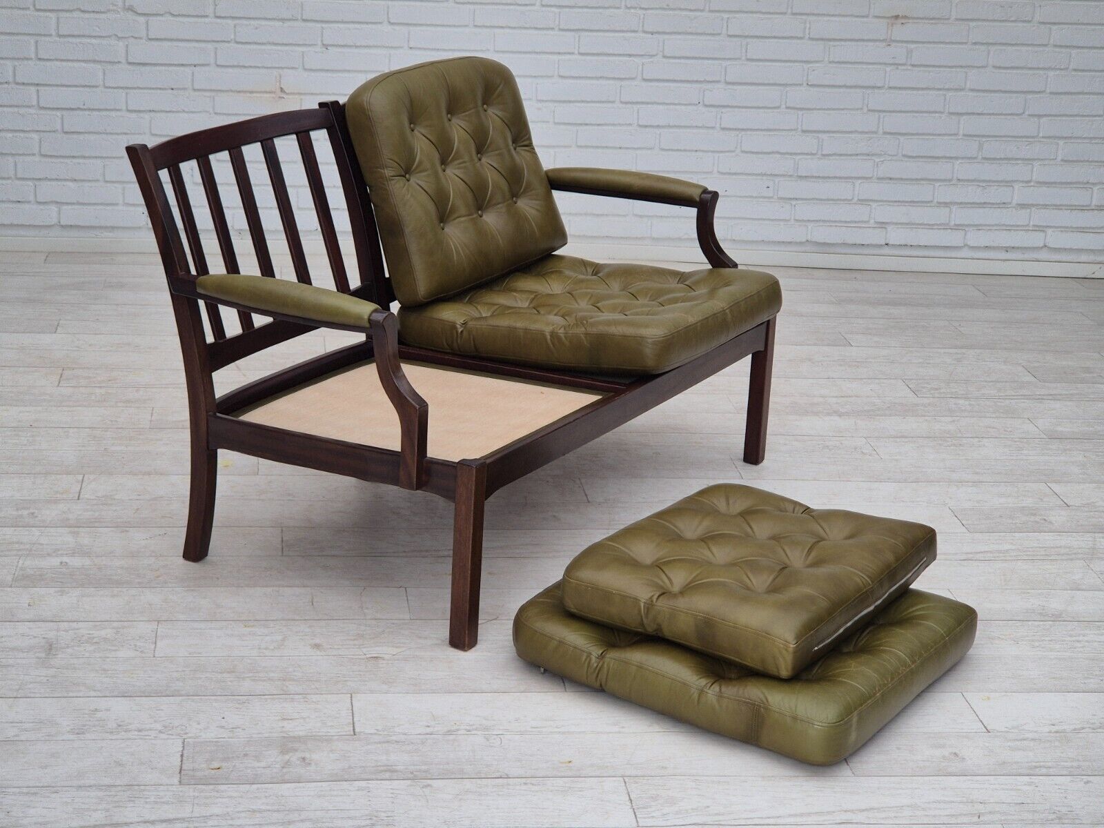 1970s Scandinavian 2 seater sofa in original condition green furniture leather