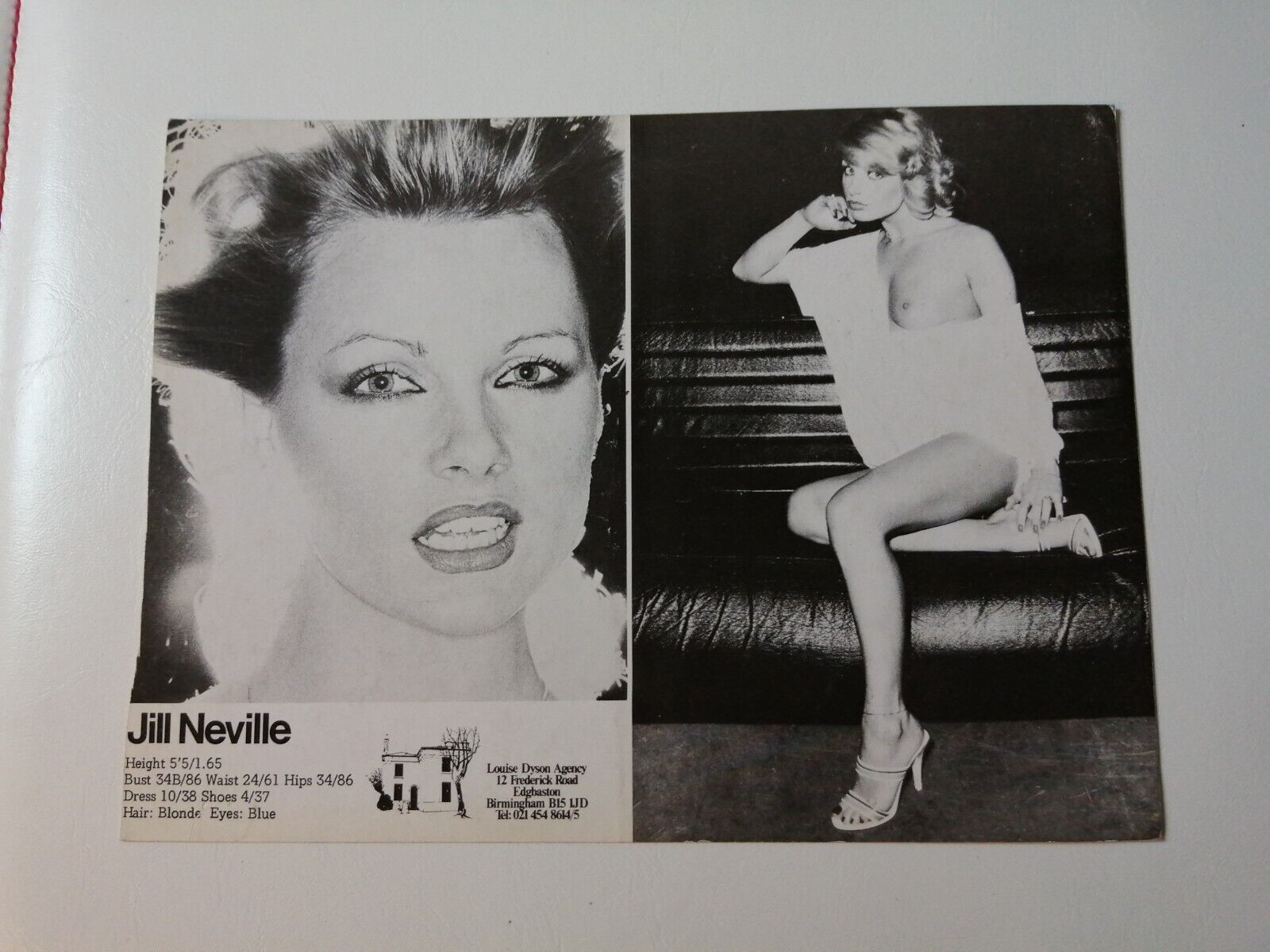 Vintage  English  model comp card from 1970s/1980sJill Neville