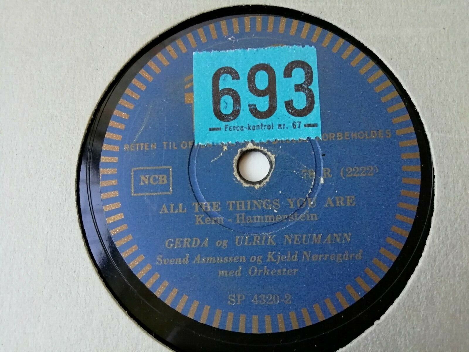 78 rpm :Svend AsmussenGerda  Ulrik NeumannAll The Things You AreTONO