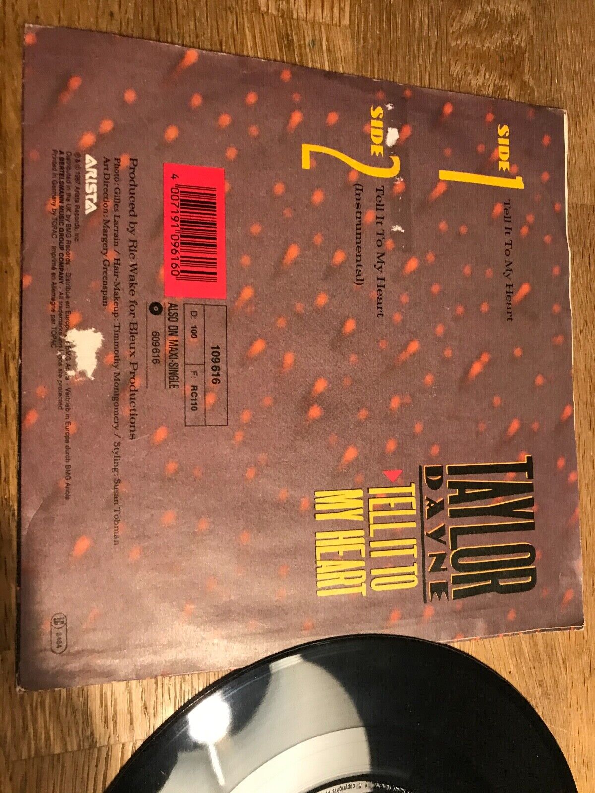 TAYLOR DAYNE "TELL IT TO MY HEART" 1987 ARISTA RECORDS WEST GERMAN PRESSING RARE