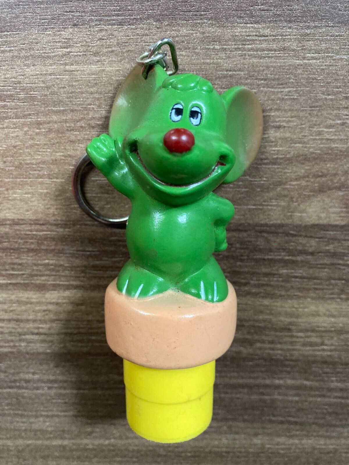 Vintage Green Mouse Character Bottle Stopper Keychain - Retro Collectible