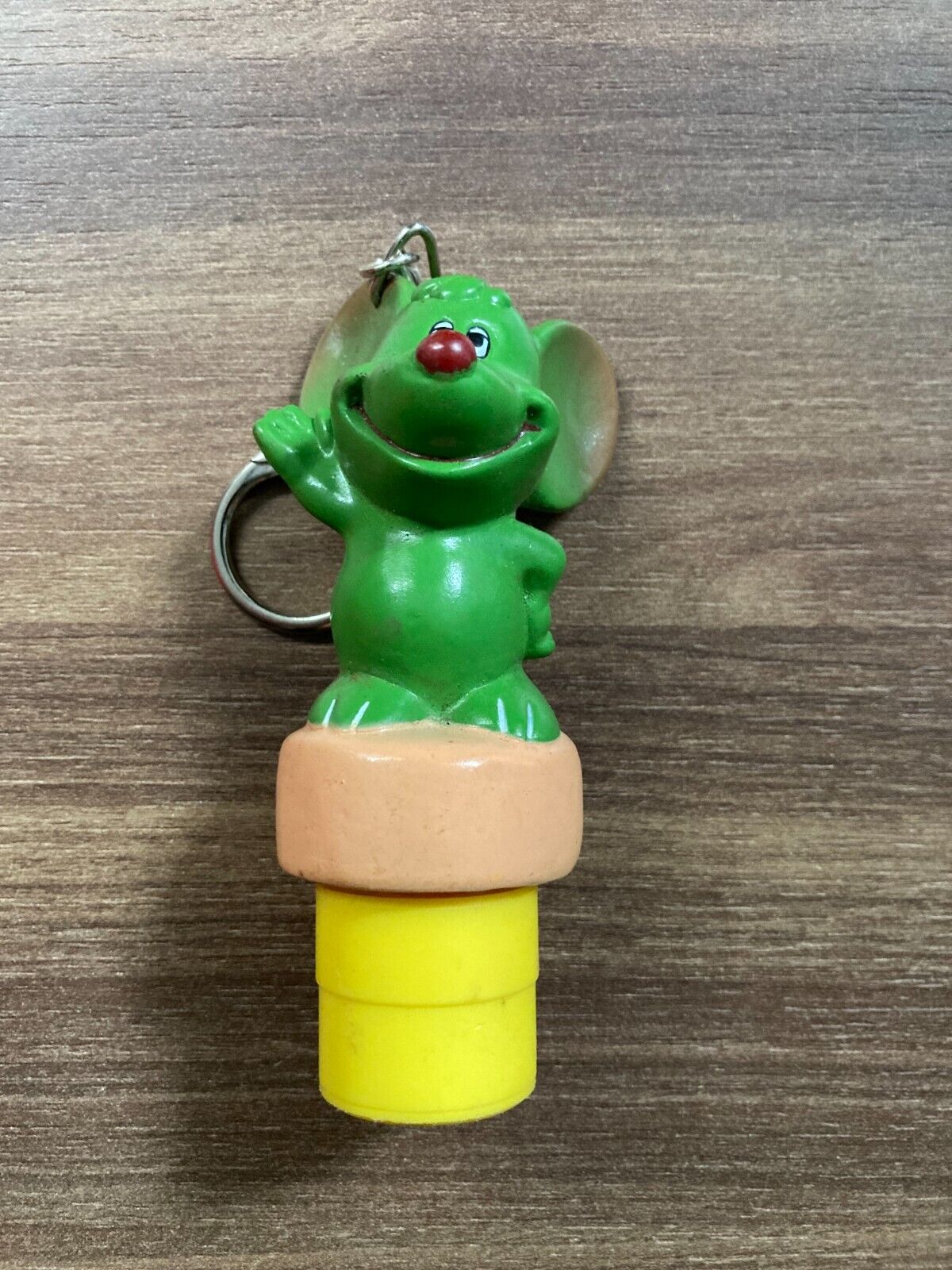 Vintage Green Mouse Character Bottle Stopper Keychain - Retro Collectible