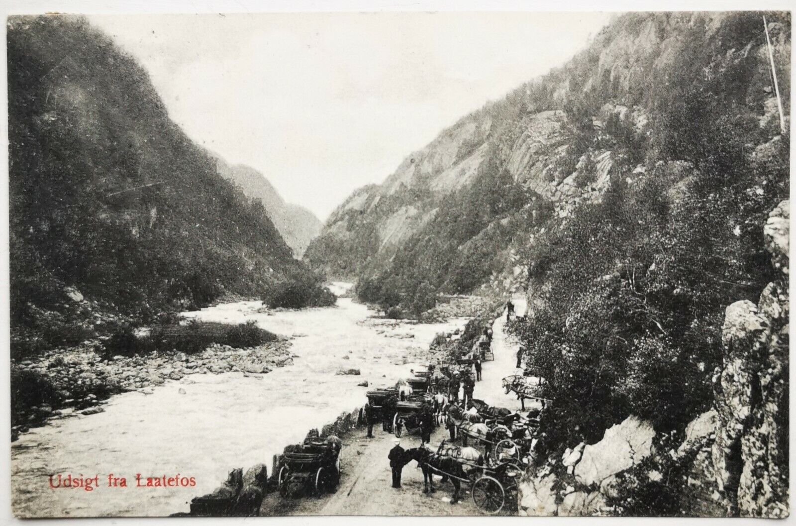 Old photo postcard: View from Laatefos in Norway Mailed to Denmark 1919 pok1405