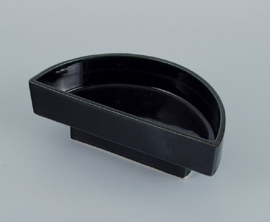 European studio potter Two-piece unique bowl in black glaze Late 1900s