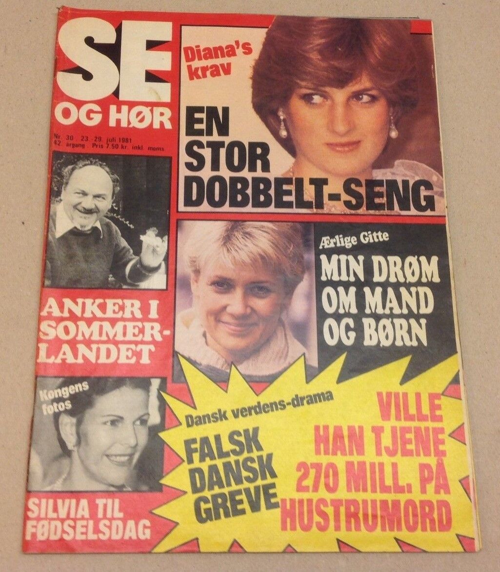 Princess Diana Lady Di Prince Charles Old Vtg Danish Magazine 1981 "Se og Hoer"