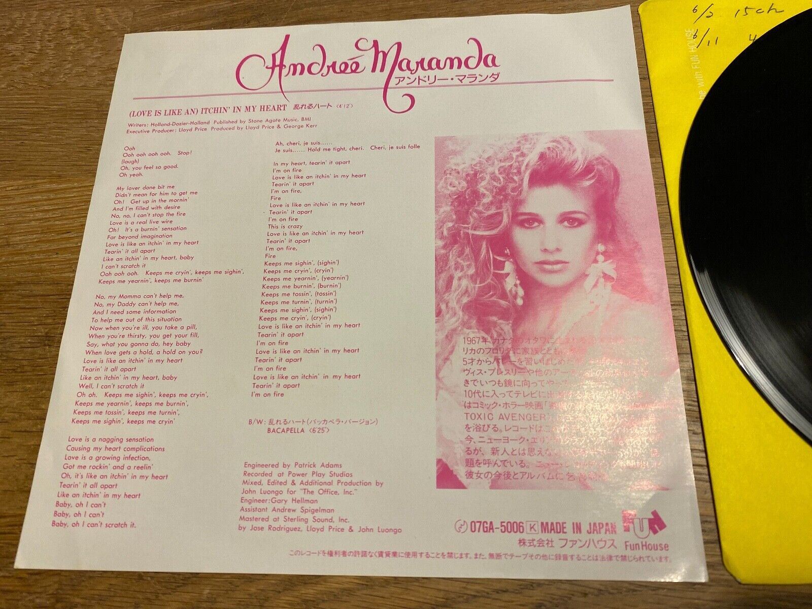 ANDREÈ MARANDA "(LOVE IS AN) ITCHIN´ IN MY HEART" 1987 JASRAC PROMOTIONAL SINGLE