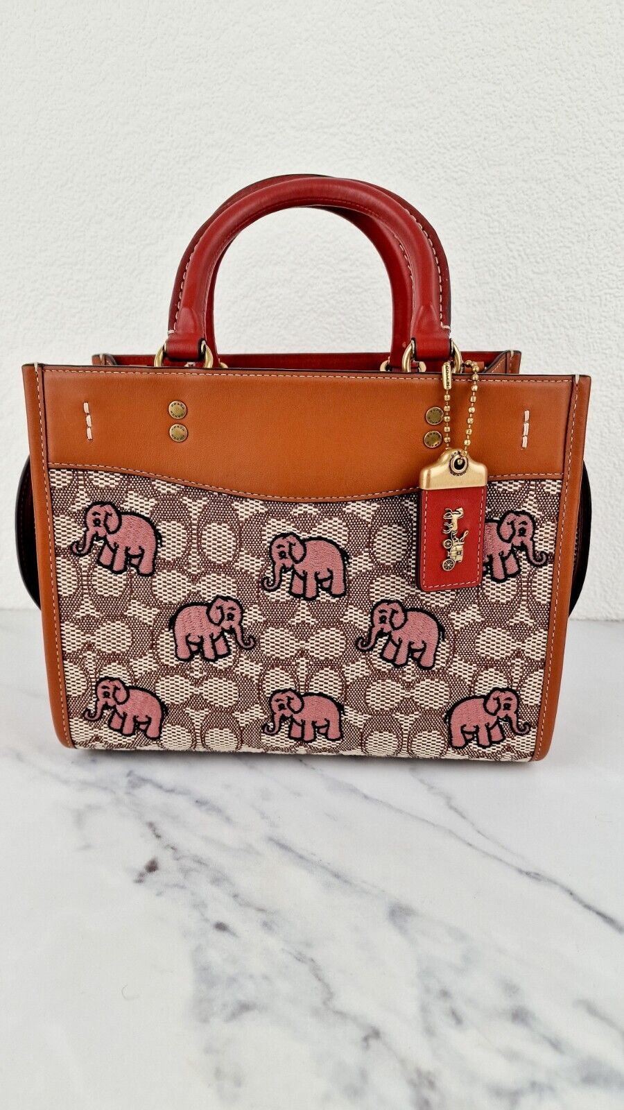 Coach Rogue 25 Signature Textile Jacquard Embroidered Pink Elephants 1941 C6165