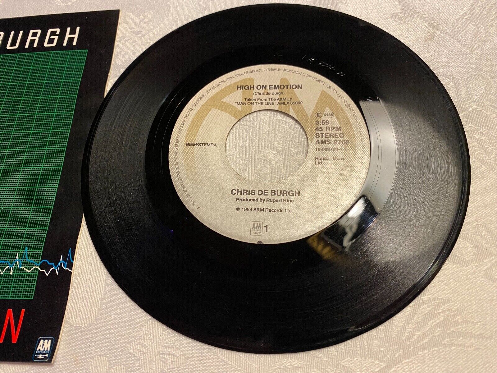 CHRIS DE BURGH "HIGH ON EMOTION / MUCH MORE THAN THIS" 1984 A  M RECORDS 7 INCH