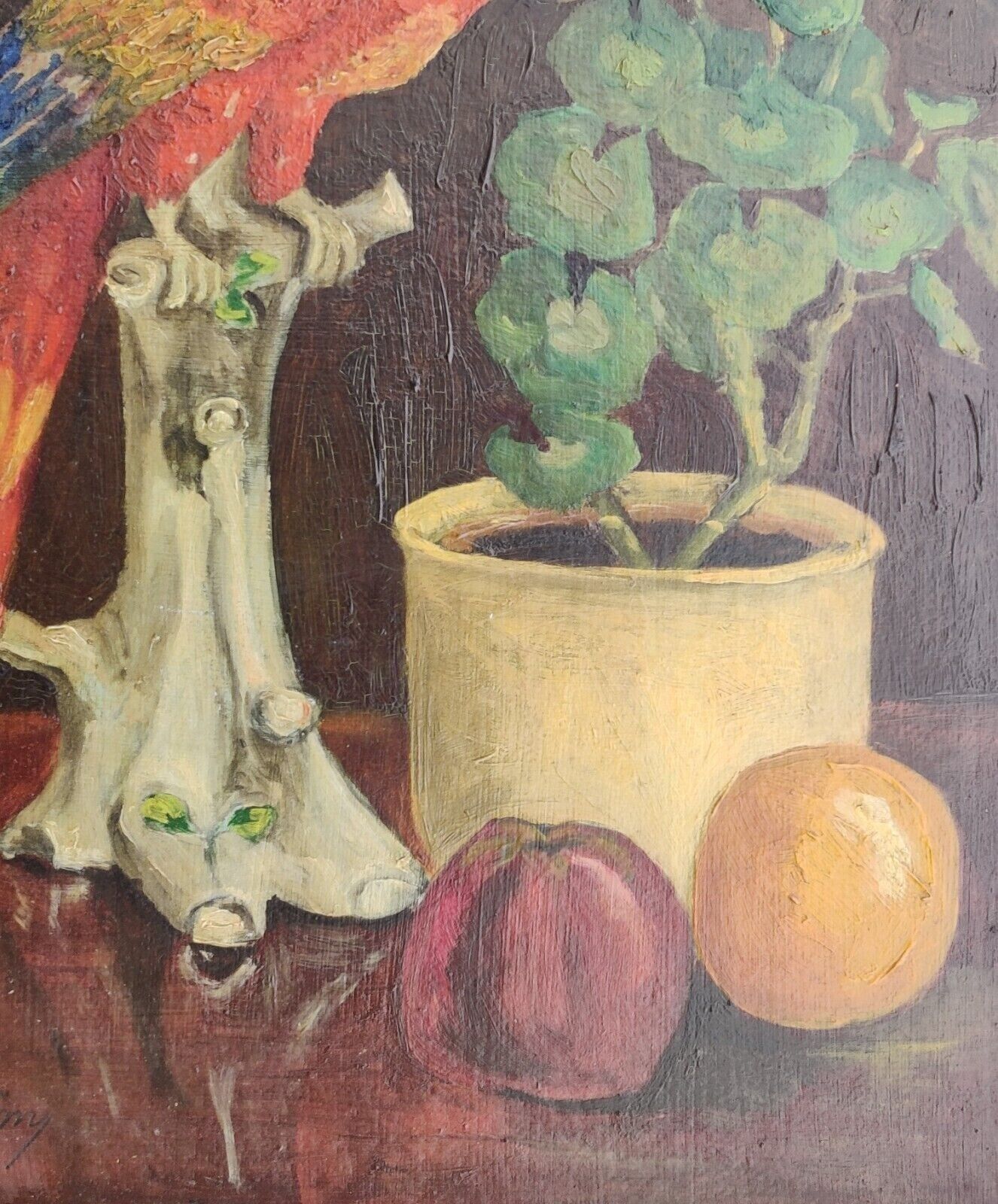 Still Life with Parrot and Geranium Pot Original Oil Painting Dated 1928