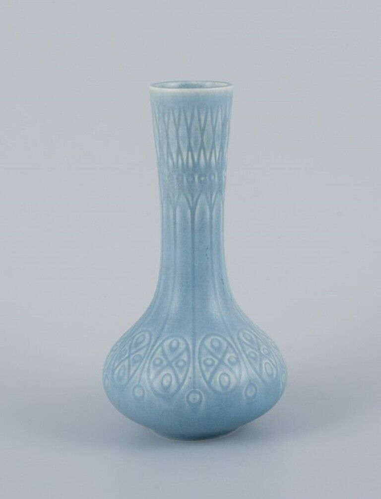 Upsala-Ekeby/Gefle Sweden Two "Kairo" ceramic vases in light blue glaze