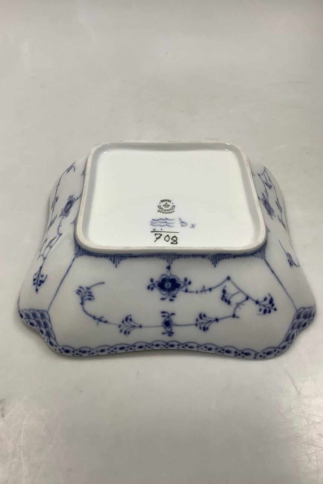 Royal Copenhagen Blue Fluted half Lace Square Bowl No 708