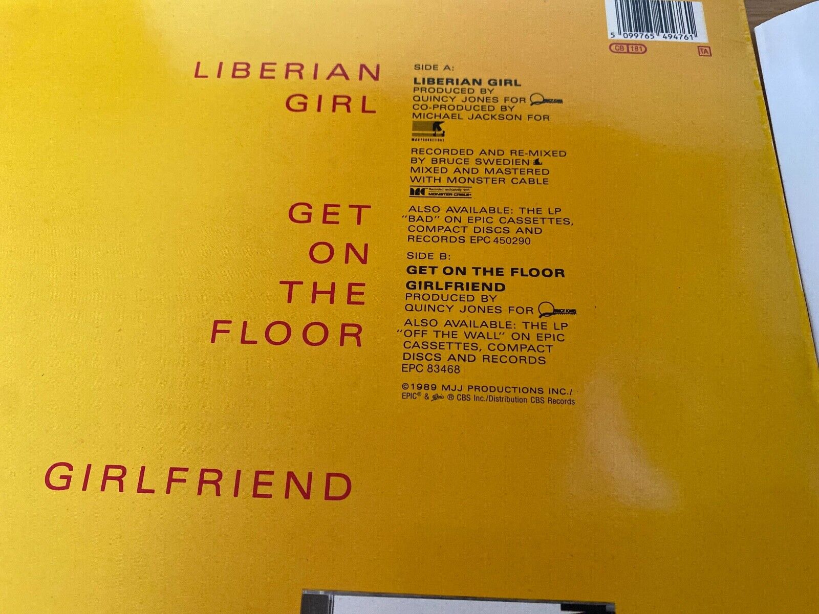 MICHAEL JACKSON "LIBERIAN GIRL/GET ON THE FLOOR/GIRLFRIEND" 1987 EPIC HOLLAND 12