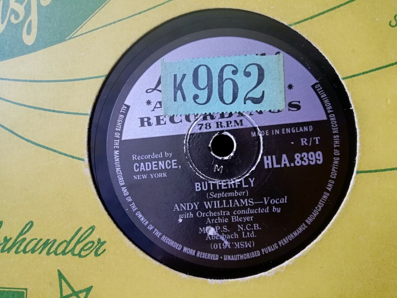 78 rpmANDY WILLIAMSIt Doesn't Take Very Long/ButterflyLondon American Rec