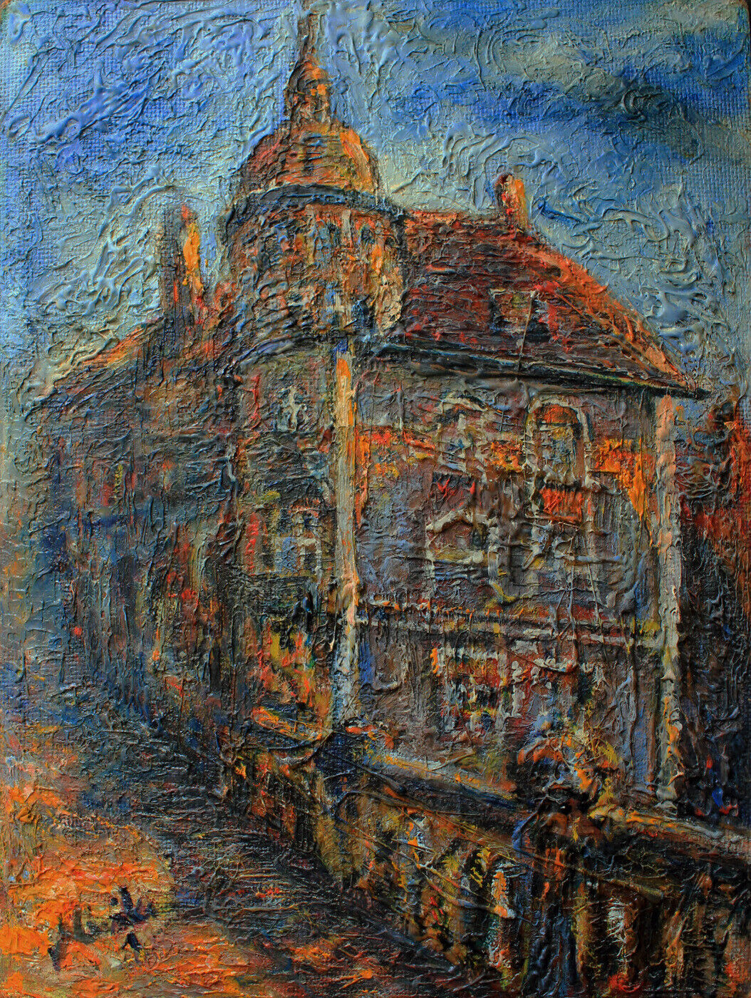 Colorful cityscape Signed Polish school mid 1900s