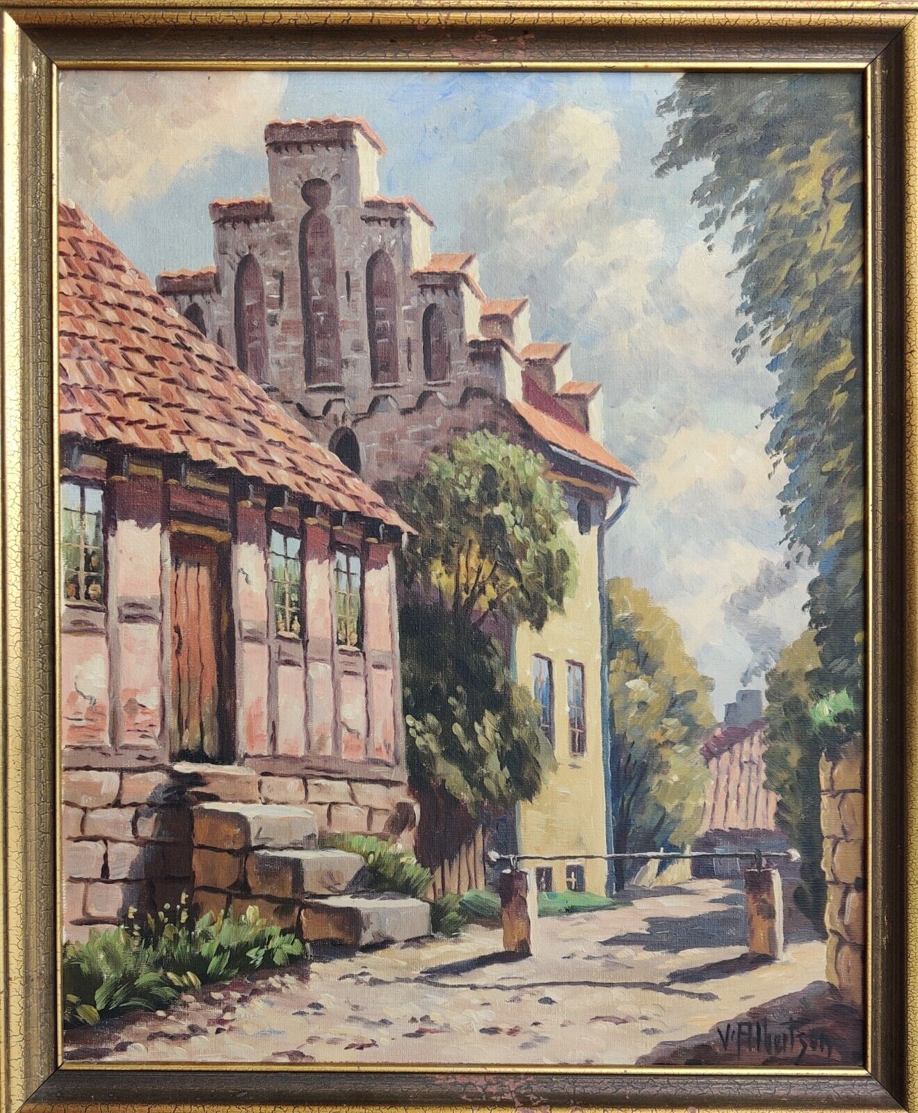 Valdemar Albertsen (1868-1954): VILLAGE CHURCH original oil painting