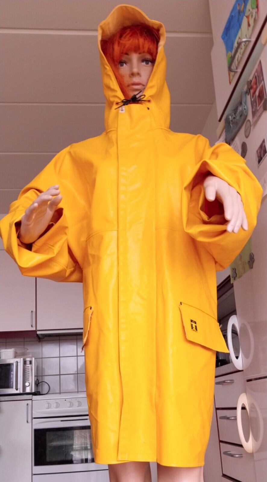 Retro vintage yellow PVC GYU COTTON raincoat rain jacket rubber coat catsuit