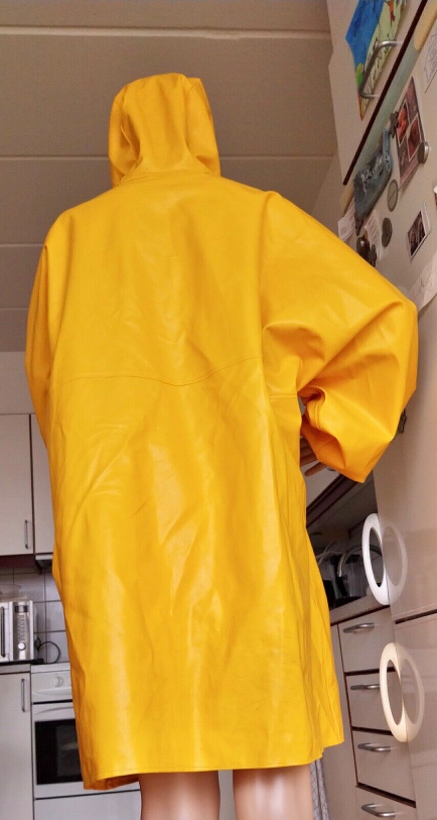 Retro vintage yellow PVC GYU COTTON raincoat rain jacket rubber coat catsuit