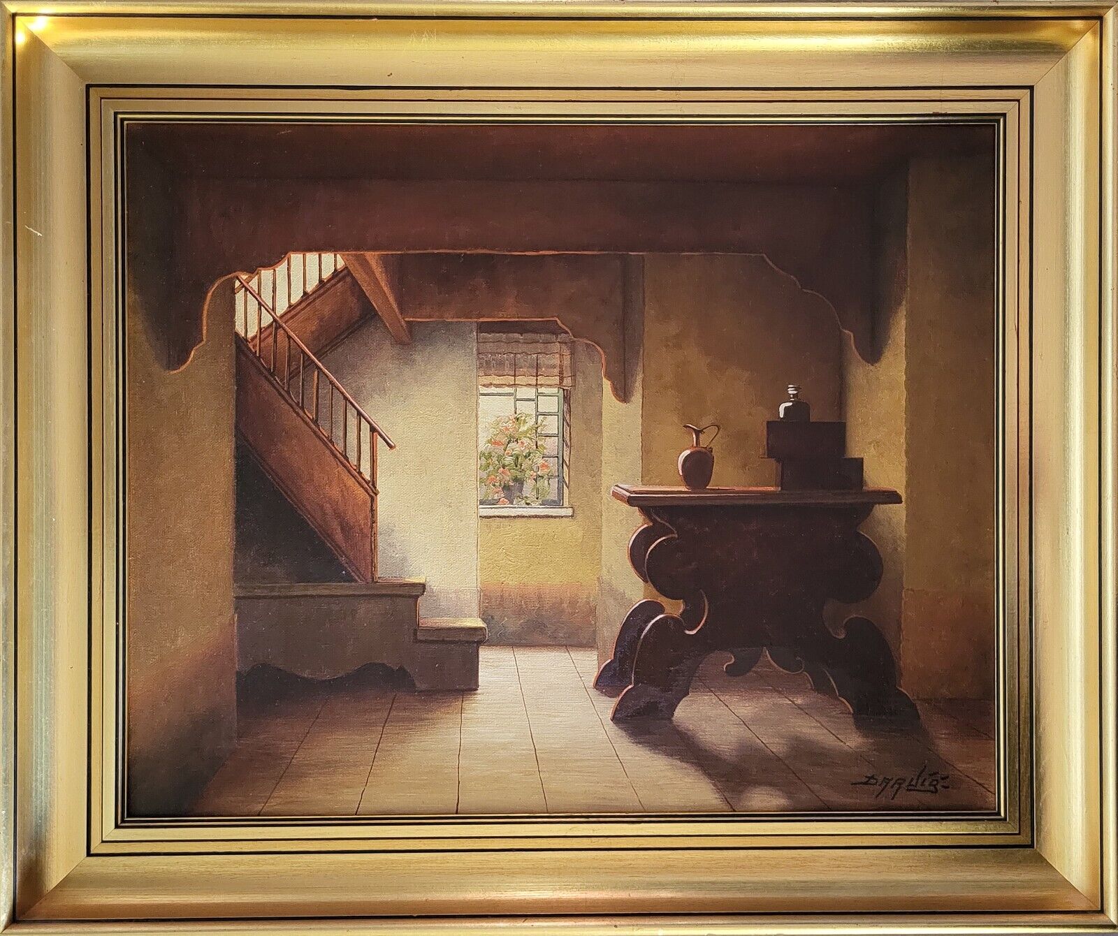Oil painting Kaj Peter Darvig(1912-?): “Interior with a staircase”