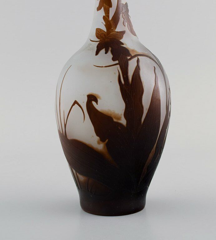 Early Emile Gallé vase in frosted and brown art glass Early 20th C