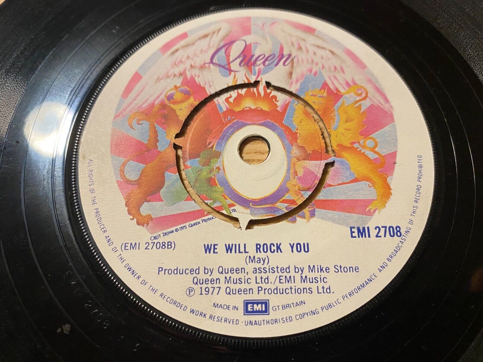 QUEEN "WE ARE THE CHAMPIONS / WE WILL ROCK YOU" 1977 7" SINGLE EMI RECORDS UK*