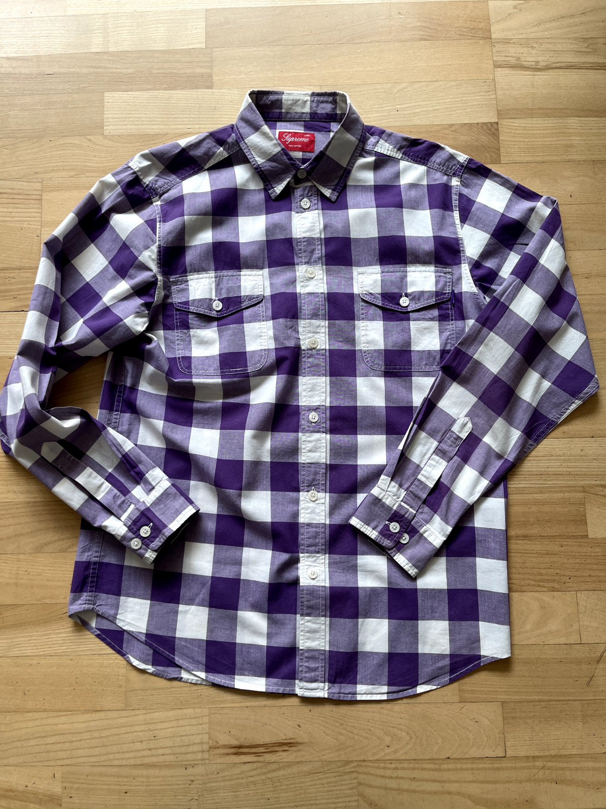 Supreme Cotton Shirt - Purple/White Checkered Shirt - Large