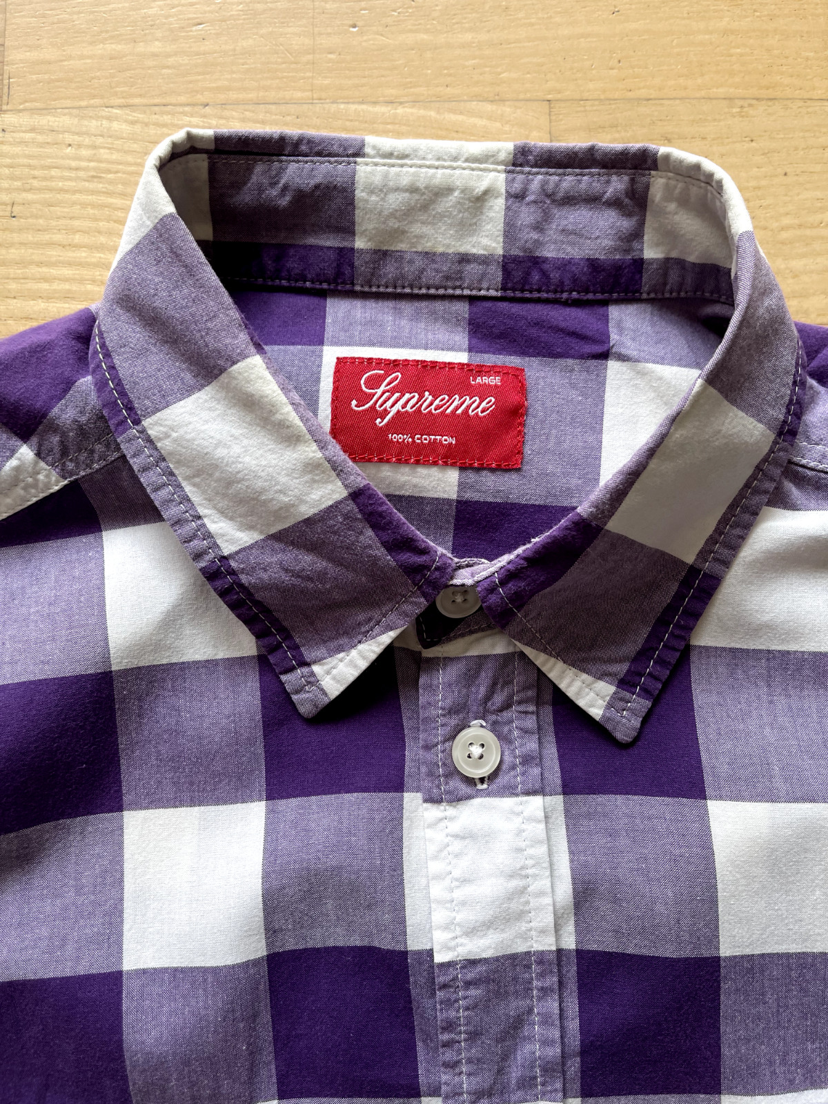 Supreme Cotton Shirt - Purple/White Checkered Shirt - Large