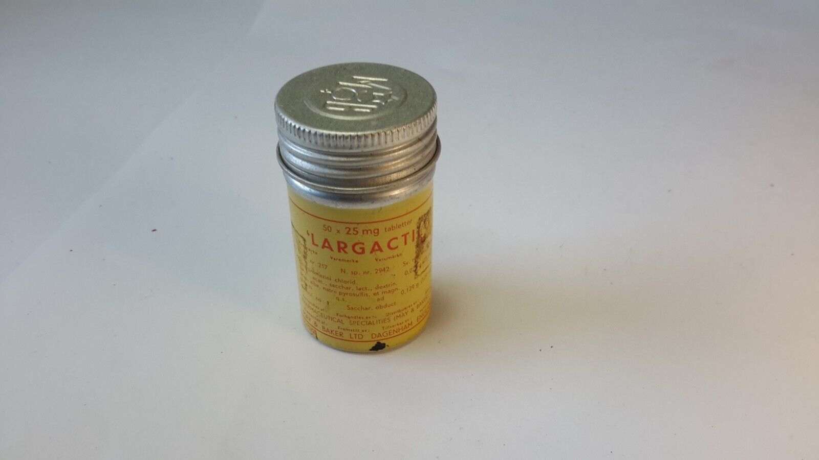 MB May  Baker Dagenham LARGACTIL Vintage empty TIN Can early 60th