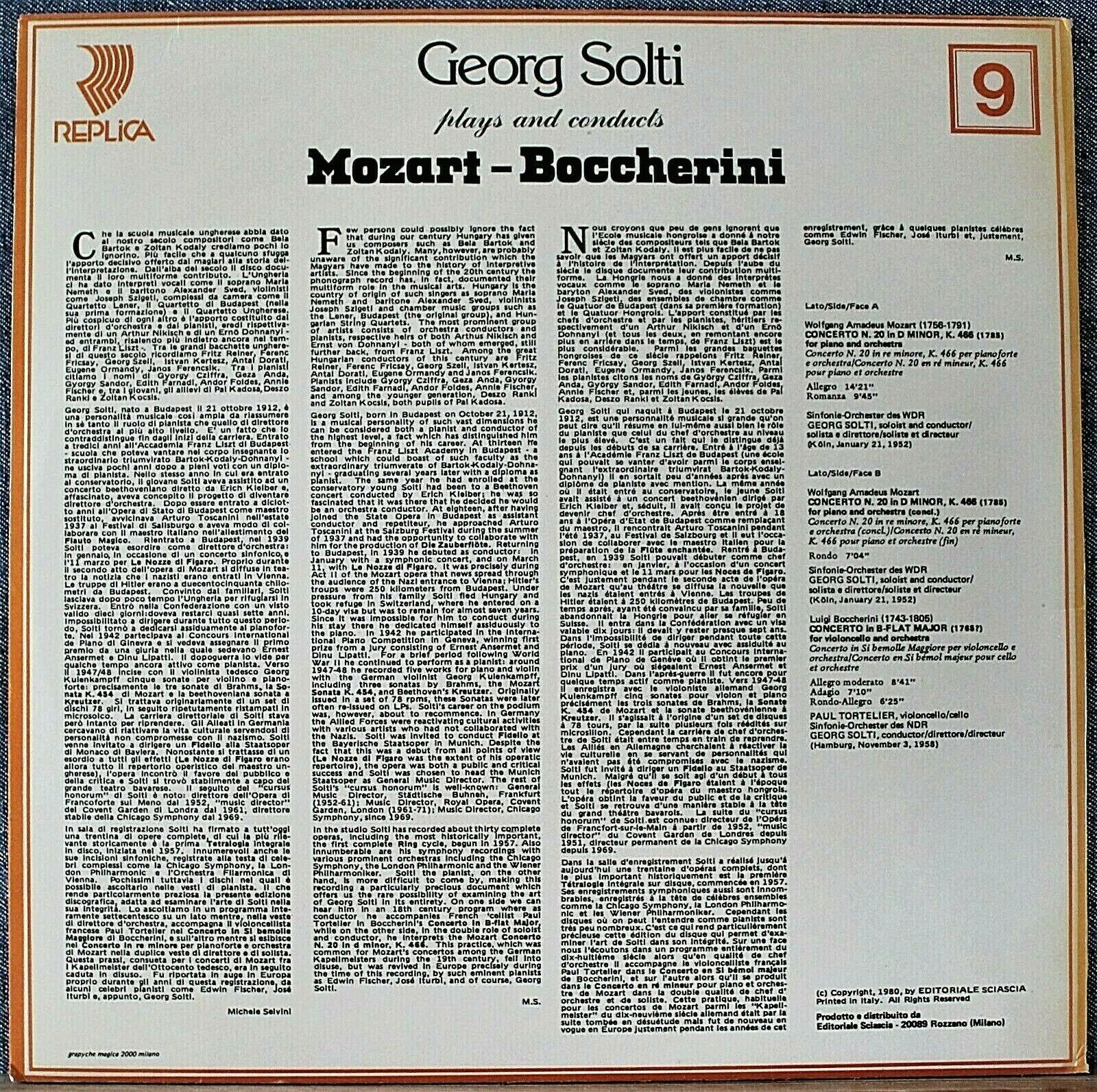 Tortelier; Solti Mozart (Piano concerto)+Boccherini (Cello concerto) Replica