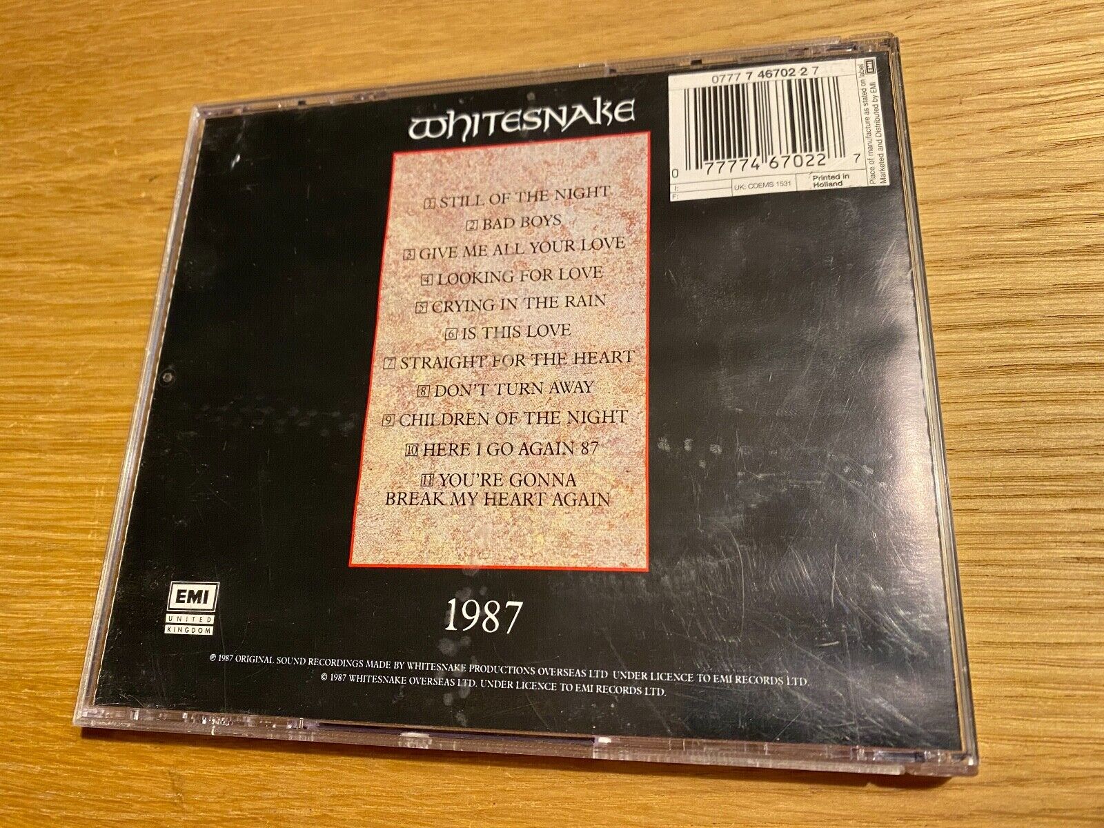 WHITESNAKE "1987" 1987 CD ALBUM 11 TRACK EMI RECORDS DDD DUTCH PRESSING 1 PRESS