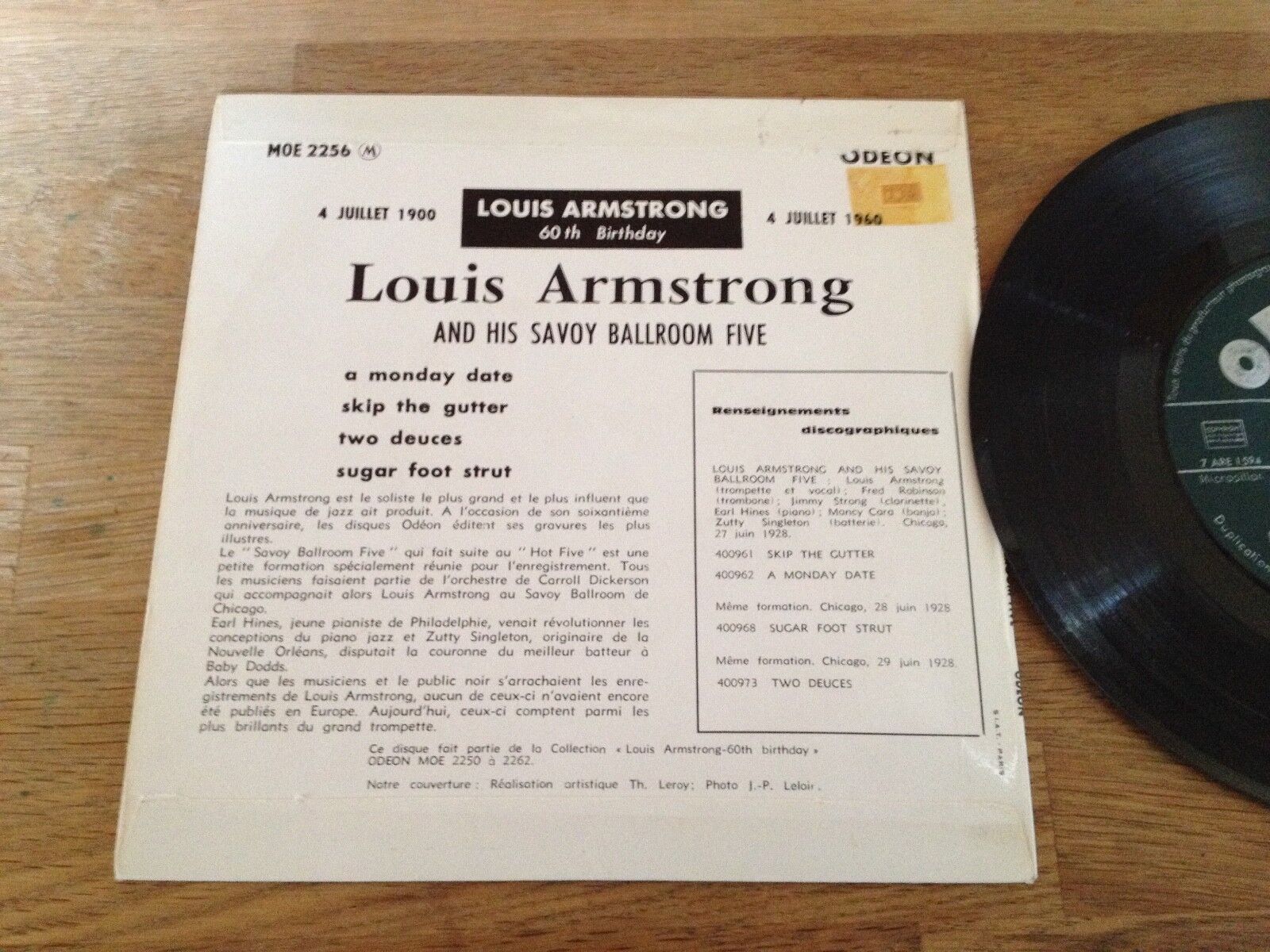 LOUIS ARMSTRONG "A MONDAY DATE" 4 TRACKS FRENCH VINYL SINGLE ODEON RECORDS BIEM*