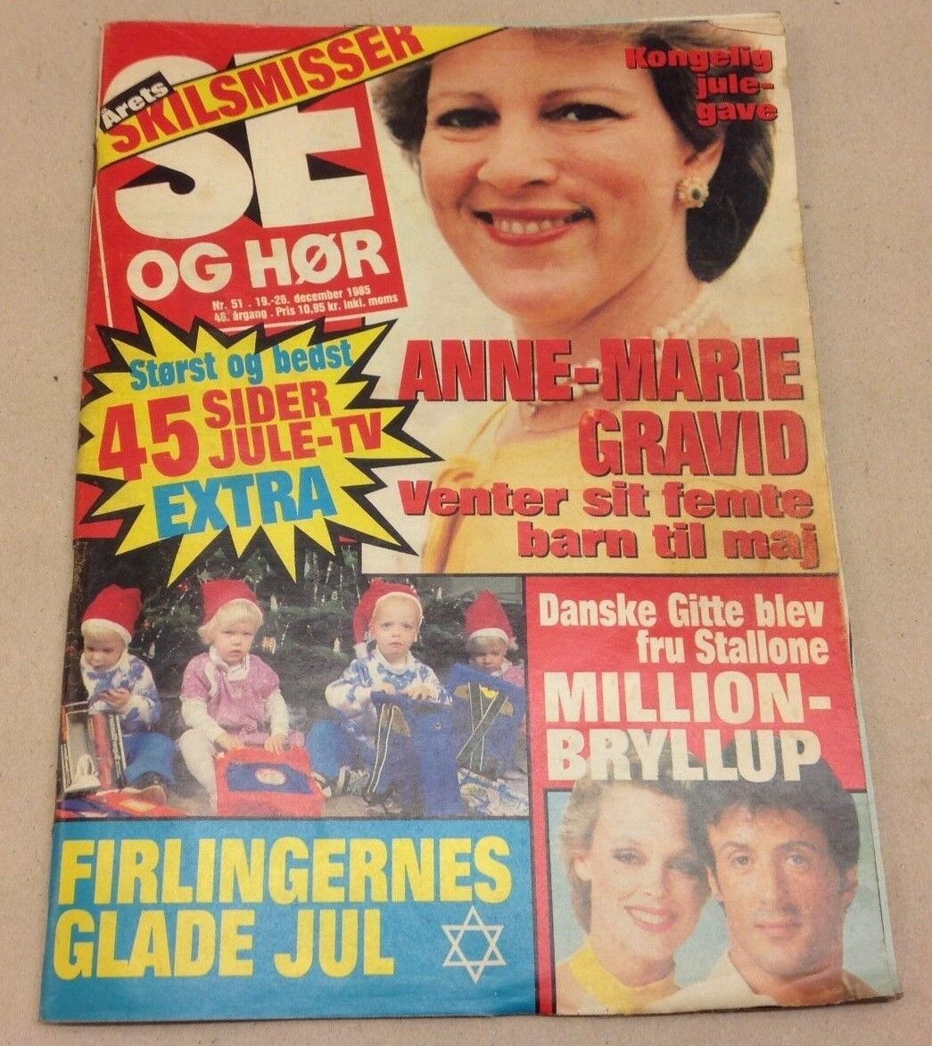 Sylvester Stallone Gitte Nielsen Marriage Vtg Danish Magazine 1985 "Se og Hoer"