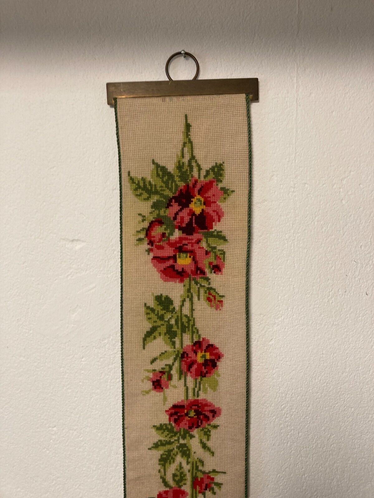 Cross Stitch Danish Hand-Embroidered Bell Pull - Floral Folk Art Design 15x90cm