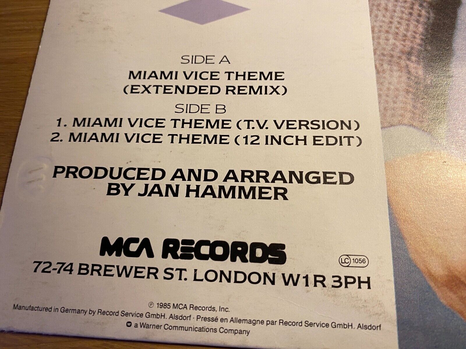 JAN HAMMER "MIAMI VICE THEME" 1985 12" VINYL MAXI SINGLE MCA RECORDS ST 45 RARE*