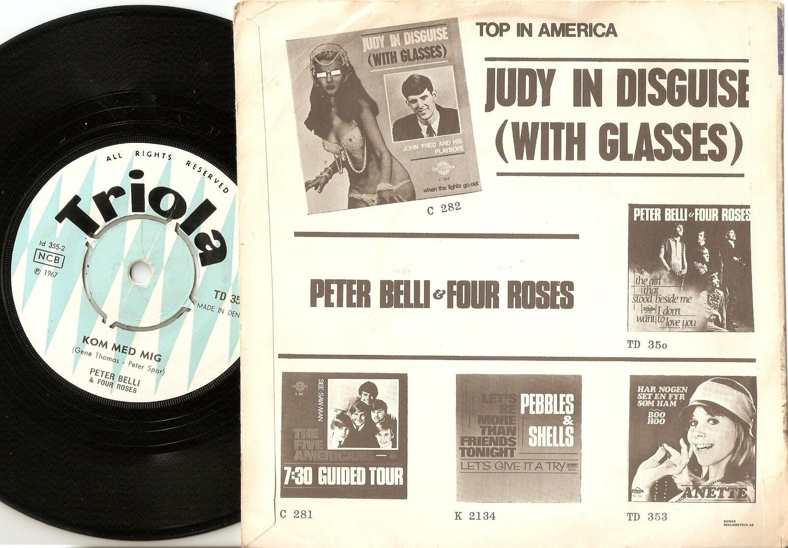 PETER BELLI  THE FOUR ROSES HVIS JEG VAR ARBEJDLØS DANISH 45+PS 1967 BEAT PSYCH