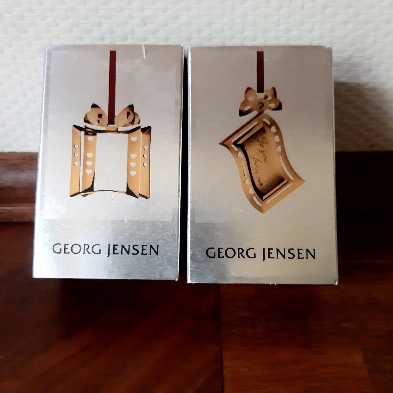 2009 Present and Gift Card Golden Holiday Ornaments GEORG JENSEN Gold Plate