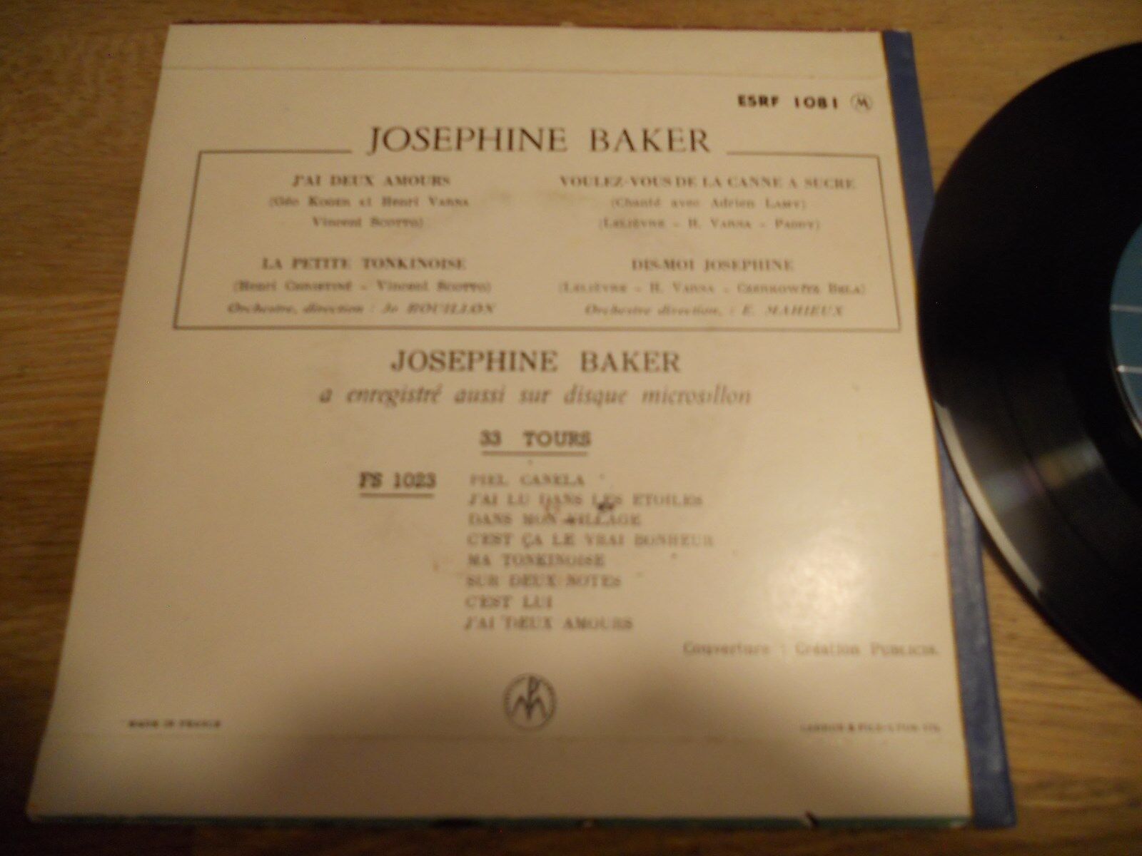 JOSÉPHINE BAKER "DIS-MOI JOSÉPHINE"COLUMBIA RECORDS 33 RPM EXTENDED PLAY EP BIEM