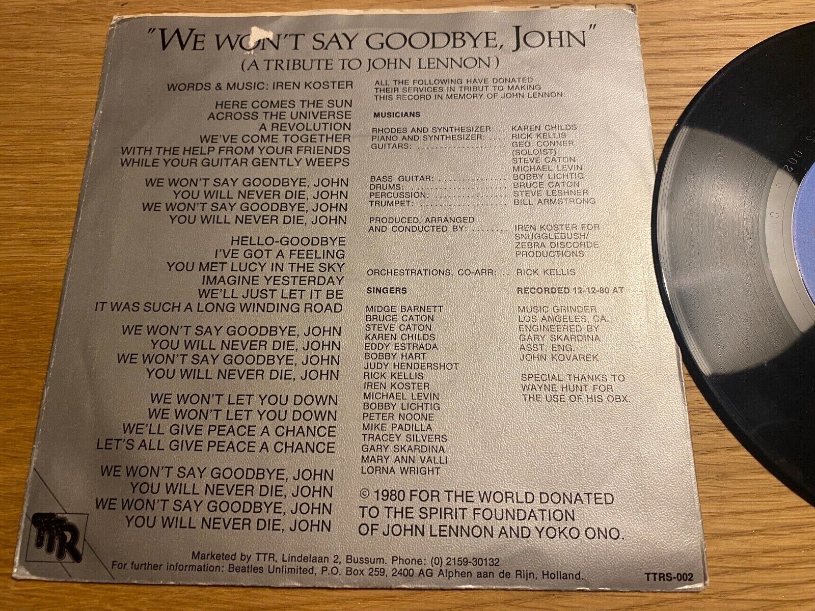 IREN KOSTER "WE WON´T SAY GOODBYE JOHN" 1981 SWEDISH PRESSED 7" SINGLE NCB TTR**