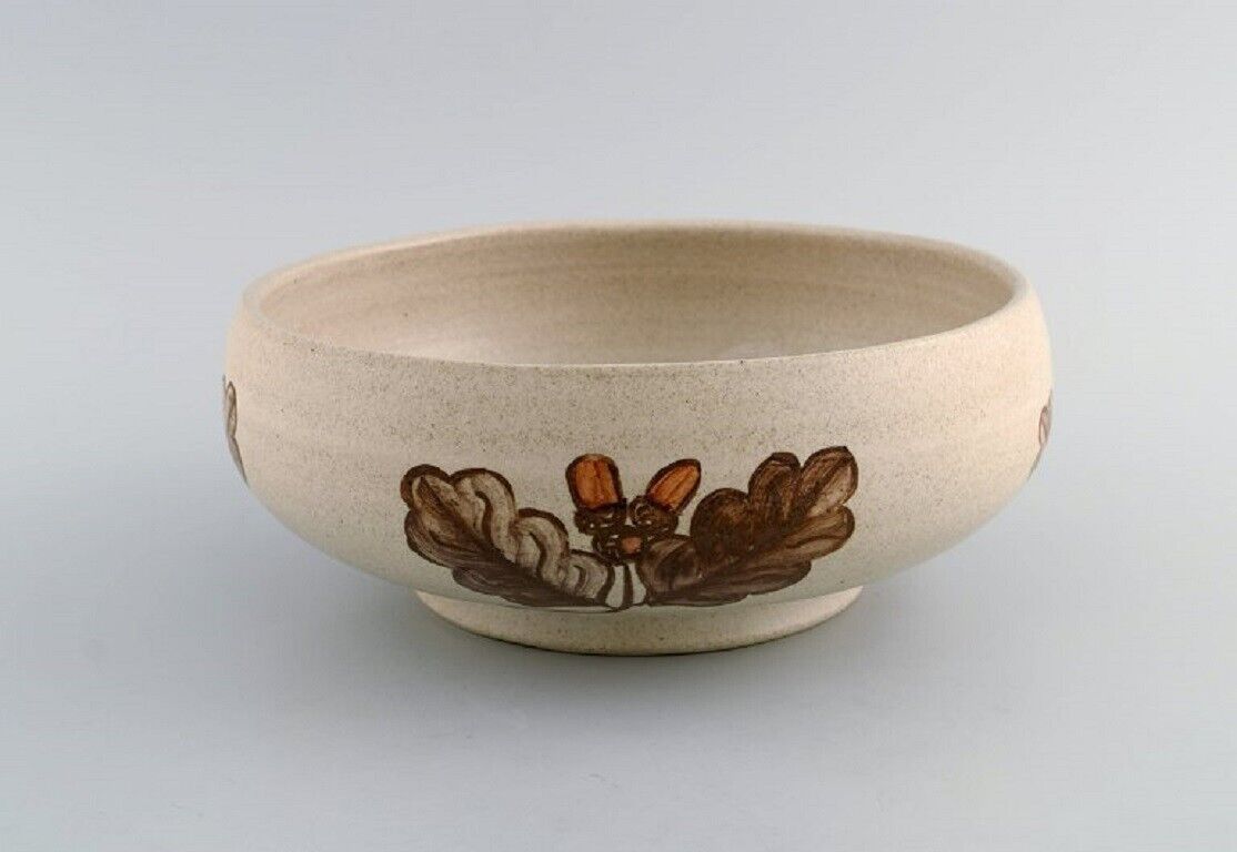 Kähler HAK Glazed ceramic bowl with hand-painted leaves and acorns 1960s